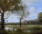 让 巴蒂斯特 卡米耶 柯罗 : Meadow with Two Large Trees